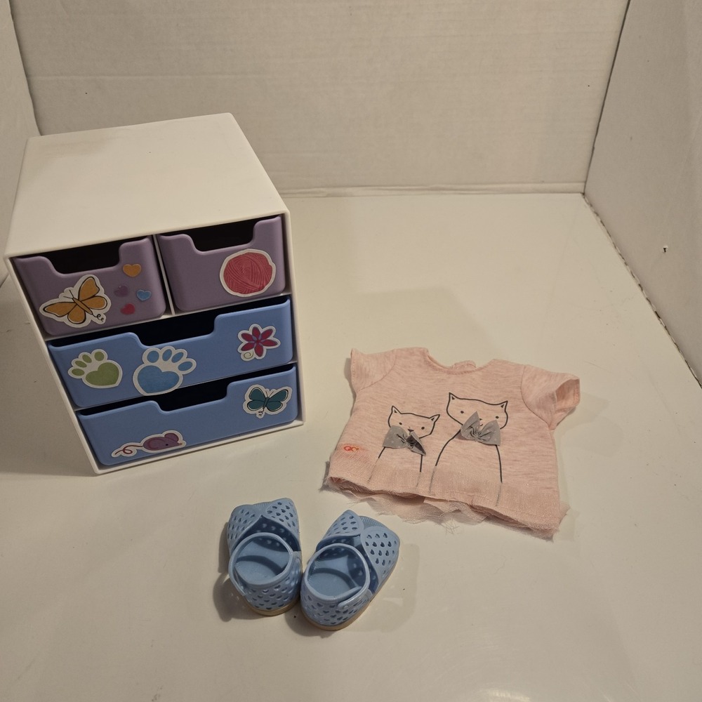 American Doll OG‎ Cat Shirt, Blue Shoes & Clothes Dresser For 18" Doll Clothes